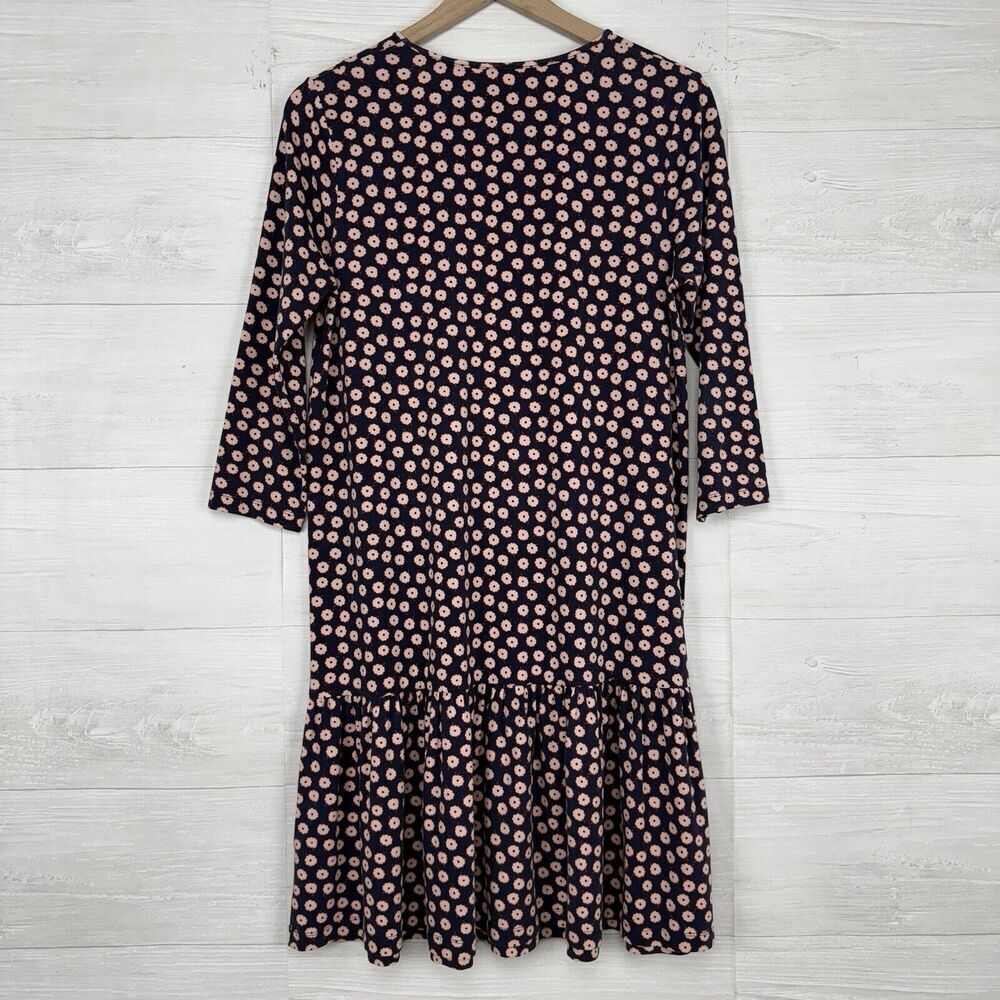 Boden Selena Jersey Knit Dress Size US 6R Floral Navy Keyhole Neck Peplum Hem - Picture 8 of 16